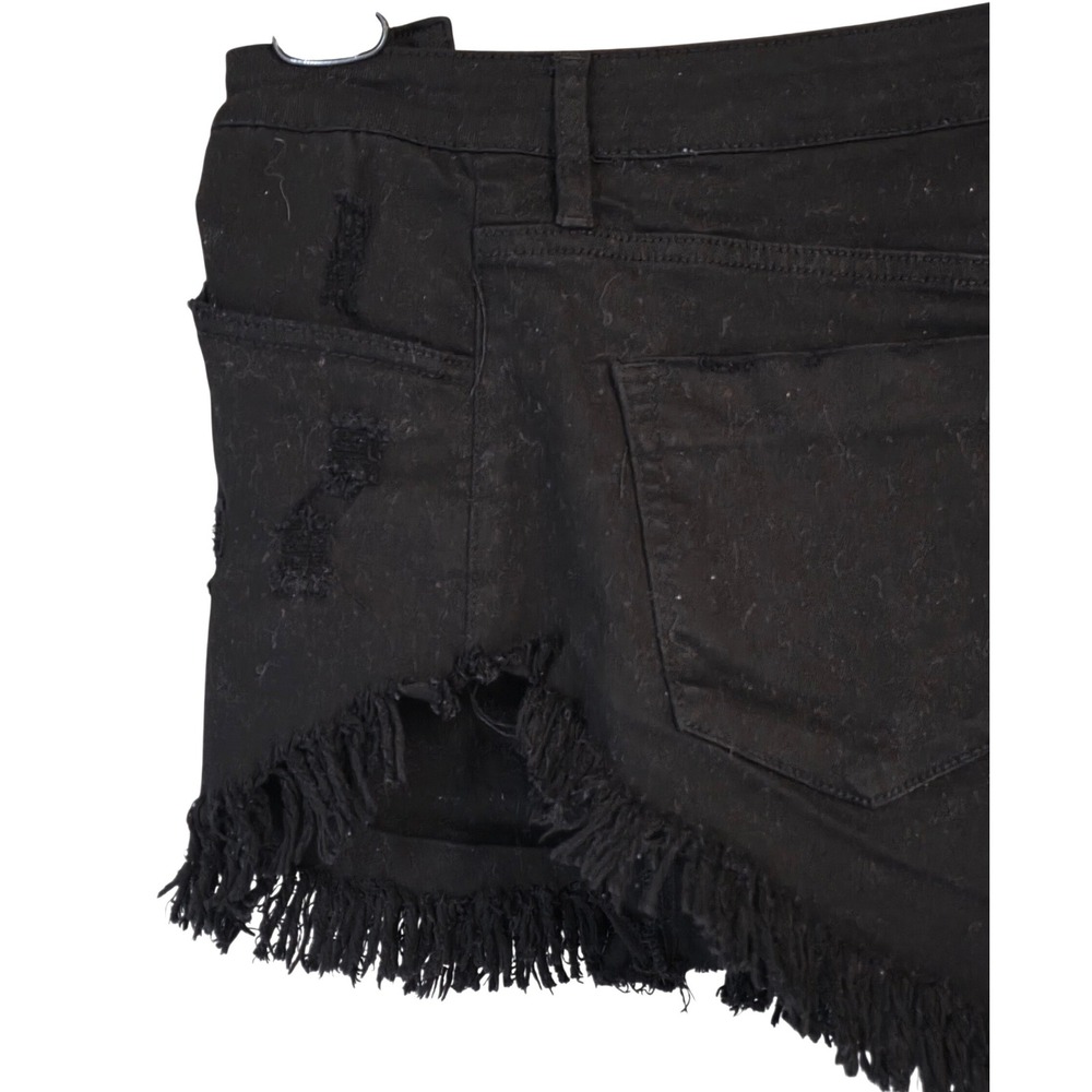 Fashion Nova Denim Shorts Black Frayed Fringe Distressed High - Picture 5 of 10